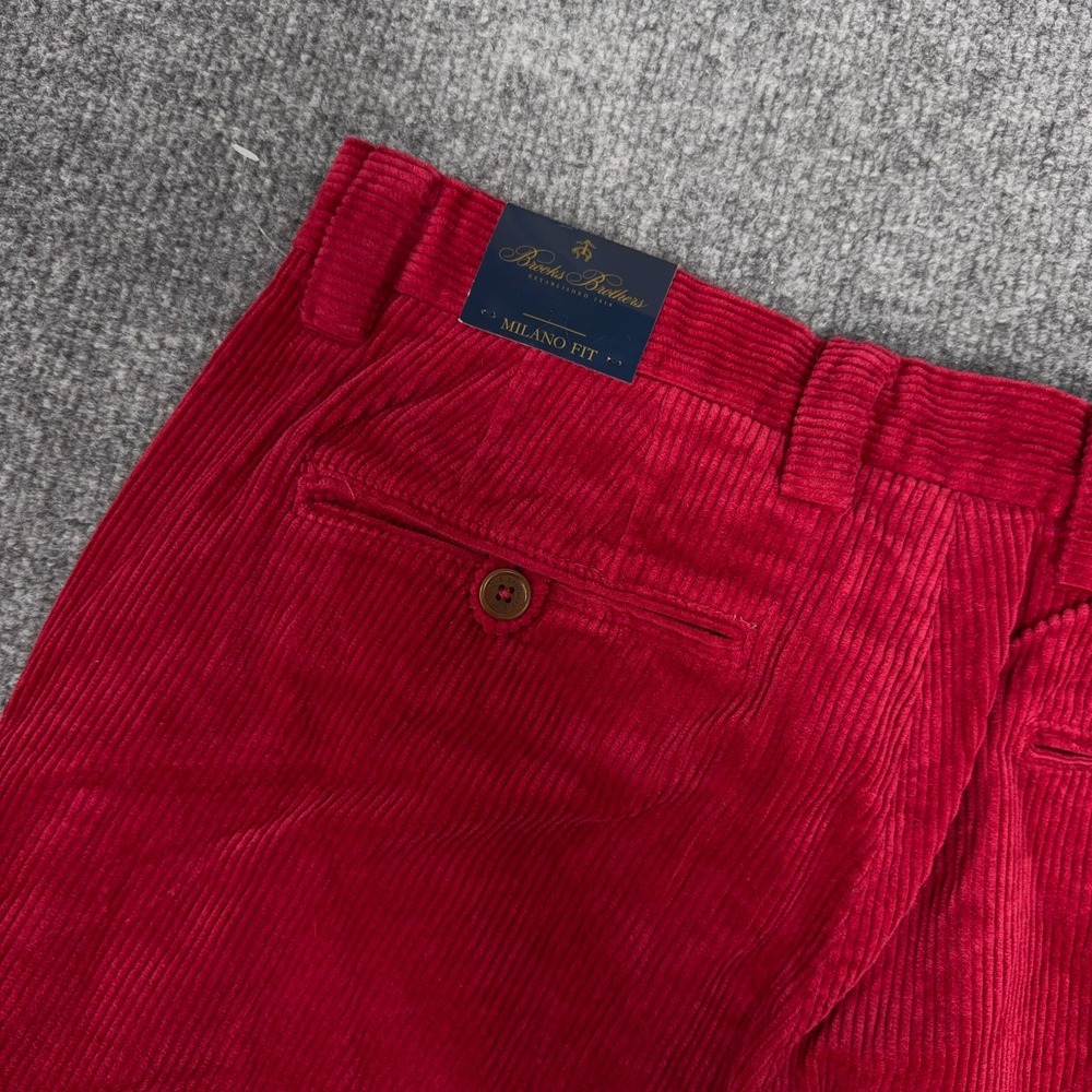 Brooks Brothers Corduroy Pant Men 32x32 Red Slim Milano Fit Stretch Chino NEW